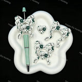 Vintage bird floral bow heart silicone beads, printed focal beads for handmade beadable pen & keychain