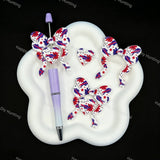 Patriotic star floral bow‑heart silicone focal beads, large hole beads for DIY bead pen making