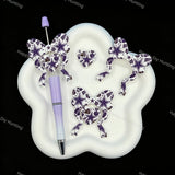 Dark purple star sport print silicone focal beads, bow heart shape for beadable pen craft project