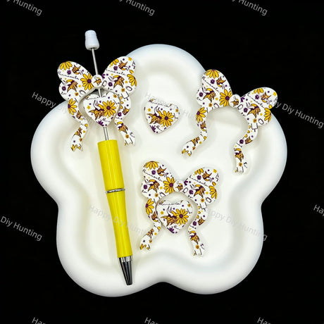 Western horse floral bow‑heart silicone focal beads, printed beads for bead pen and keychain DIY