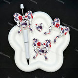 Football sport themed bow heart silicone beads, patriotic star floral print for handmade beadable pen & keychain