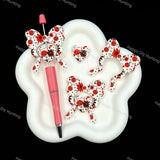 Sports team football bow heart silicone focal beads, red white floral print beads for beadable pen DIY