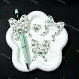 Sports football bow heart silicone focal beads, green daisy floral print beads for handmade beadable pen