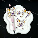 Football sport theme bow‑heart silicone focal beads, yellow daisy print large hole beads for DIY pen craft