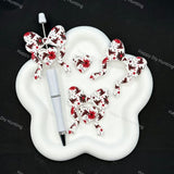 Football themed bow heart silicone focal beads, red white geometric floral print for handmade beadable pen craft