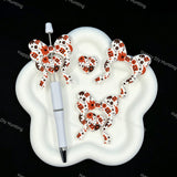 Football themed bow heart silicone focal beads, red white geometric floral print for handmade beadable pen craft