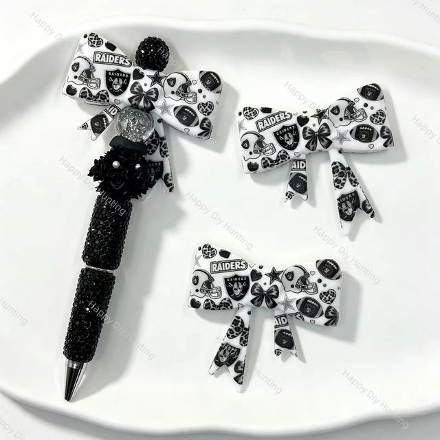 Football sports theme print bow silicone focal beads for DIY beadable pens