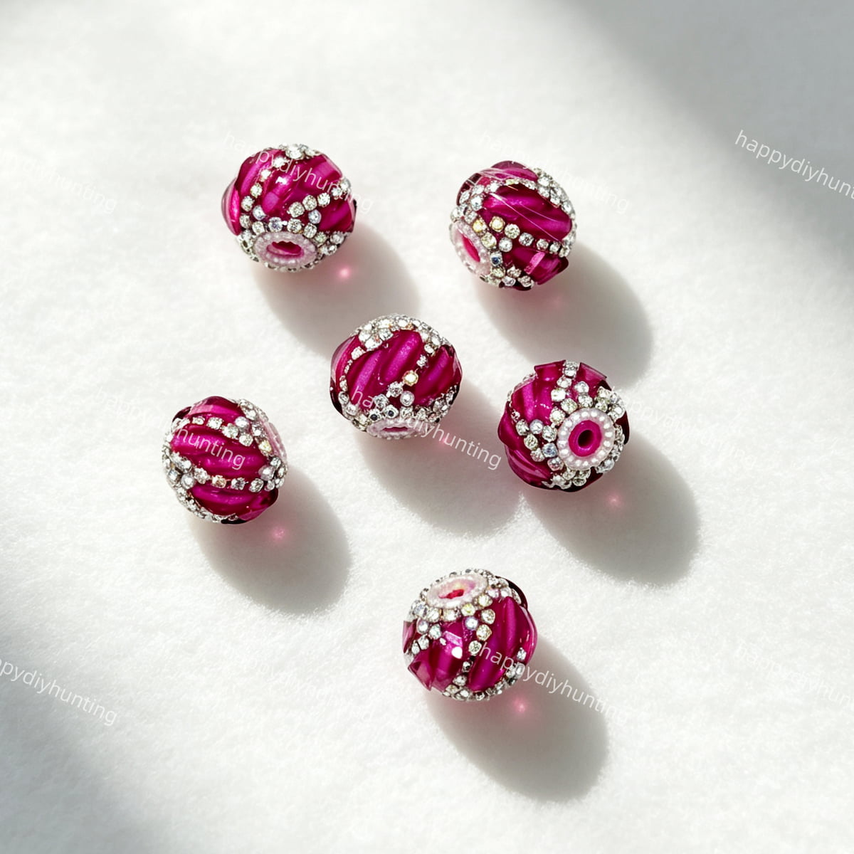 fuchsia 20mm swirl pave round rhinestone beads for DIY beadable pens and jewelry crafts