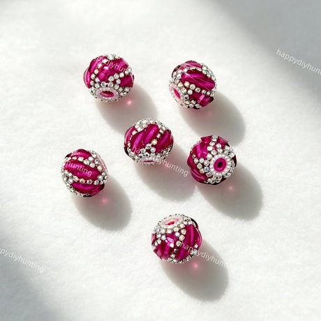 fuchsia 20mm swirl pave round rhinestone beads for DIY beadable pens and jewelry crafts