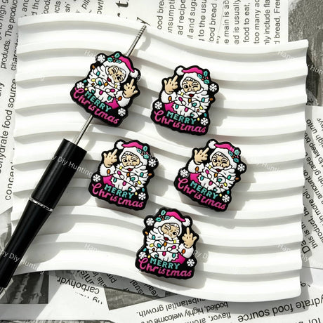 close-up fun Santa Claus Christmas silicone focal bead showing jolly holiday design