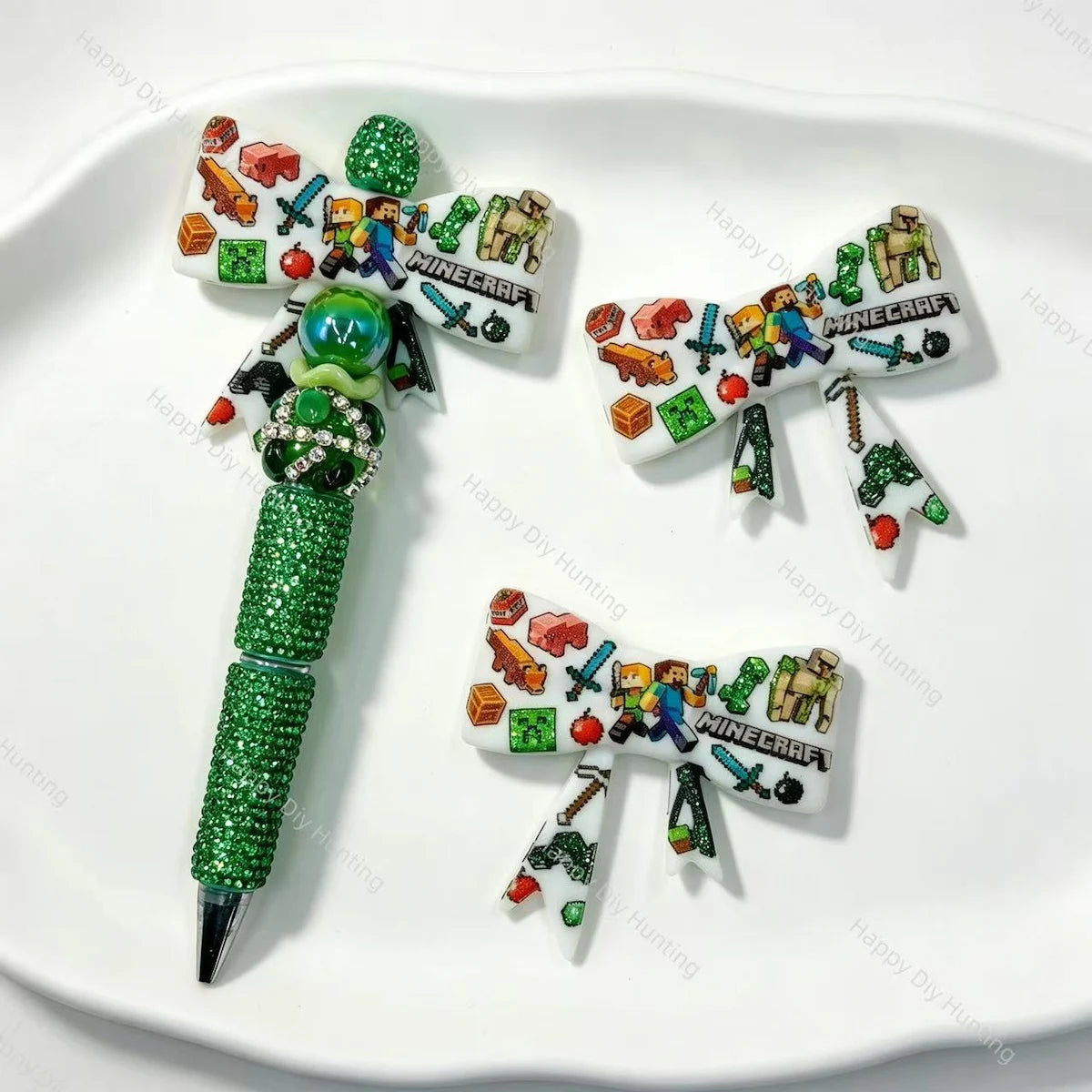Game theme print bow silicone focal beads for DIY beadable pens