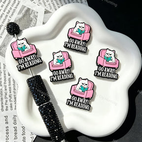 Go Away I'm Reading Cat Silicone Focal Beads for beadable pen DIY craft projects