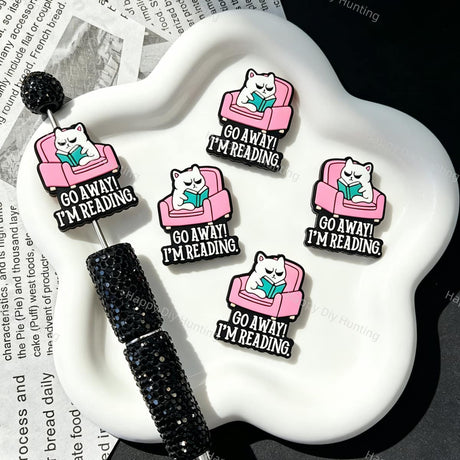 Go Away I'm Reading Cat Silicone Focal Beads for beadable pen DIY craft projects