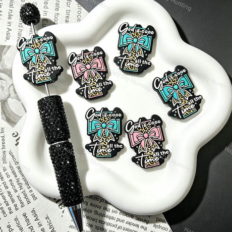 God Is Good All The Time Leopard Bow Silicone Focal Beads for custom beadable pen handmade DIY craft projects