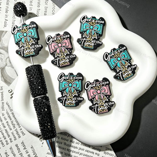 God Is Good All The Time Leopard Bow Silicone Focal Beads for custom beadable pen handmade DIY craft projects