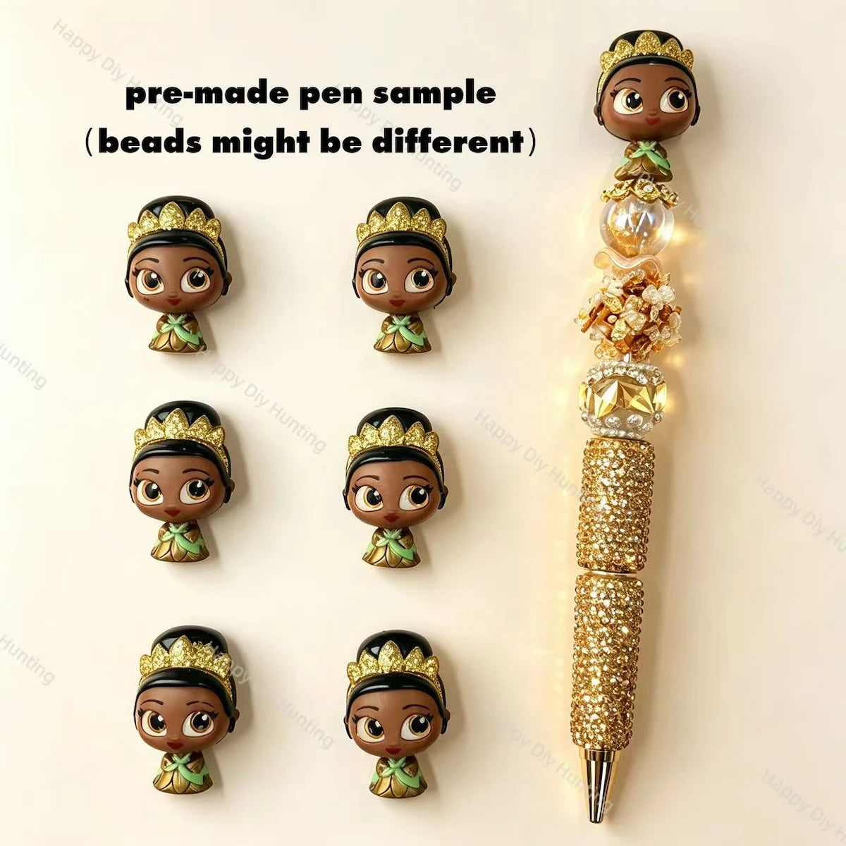cute gold crown princess character pen toppers with holes for diy beadable pens craft supplies