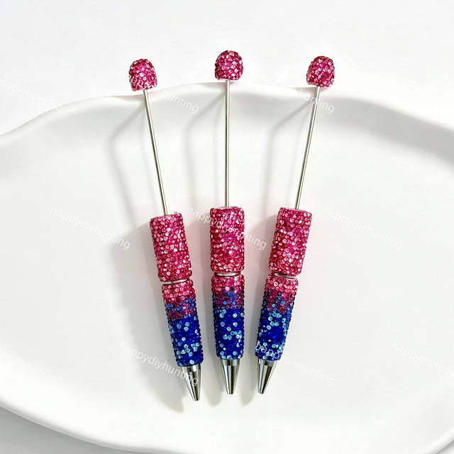 gradient pink blue rhinestone beadable pens wholesale for DIY custom crafts and personalized pens