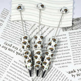 close-up green-black wildcat JJ football beadable pen showing wildcat design and beadable barrel