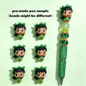 cute green fairy character pen toppers with holes for diy beadable pens craft supplies