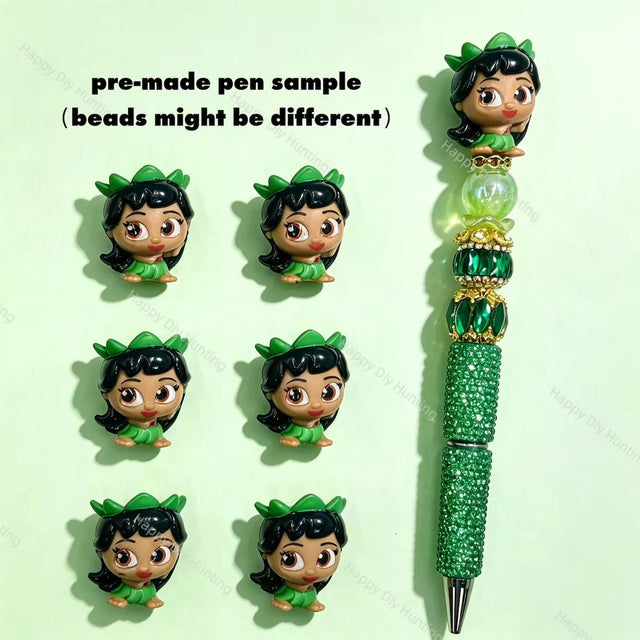 cute green fairy character pen toppers with holes for diy beadable pens craft supplies