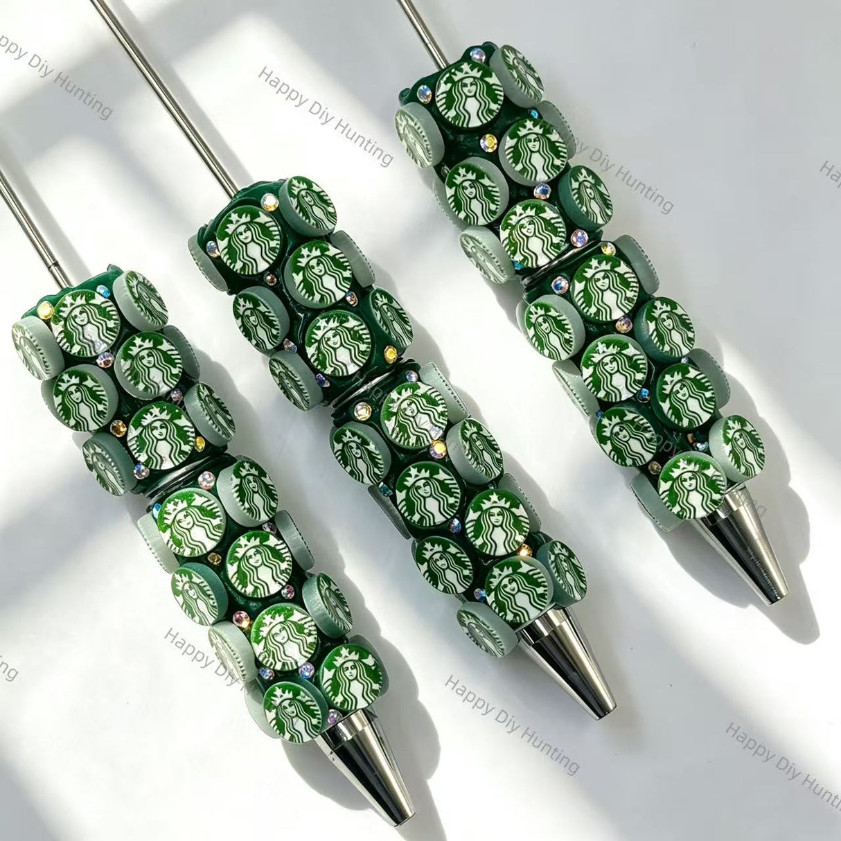 green coffee logo printed wholesale beadable pens compatible with all focal beads and pen toppers for diy writing craft