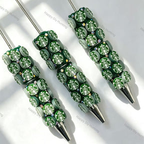 green coffee logo printed wholesale beadable pens compatible with all focal beads and pen toppers for diy writing craft