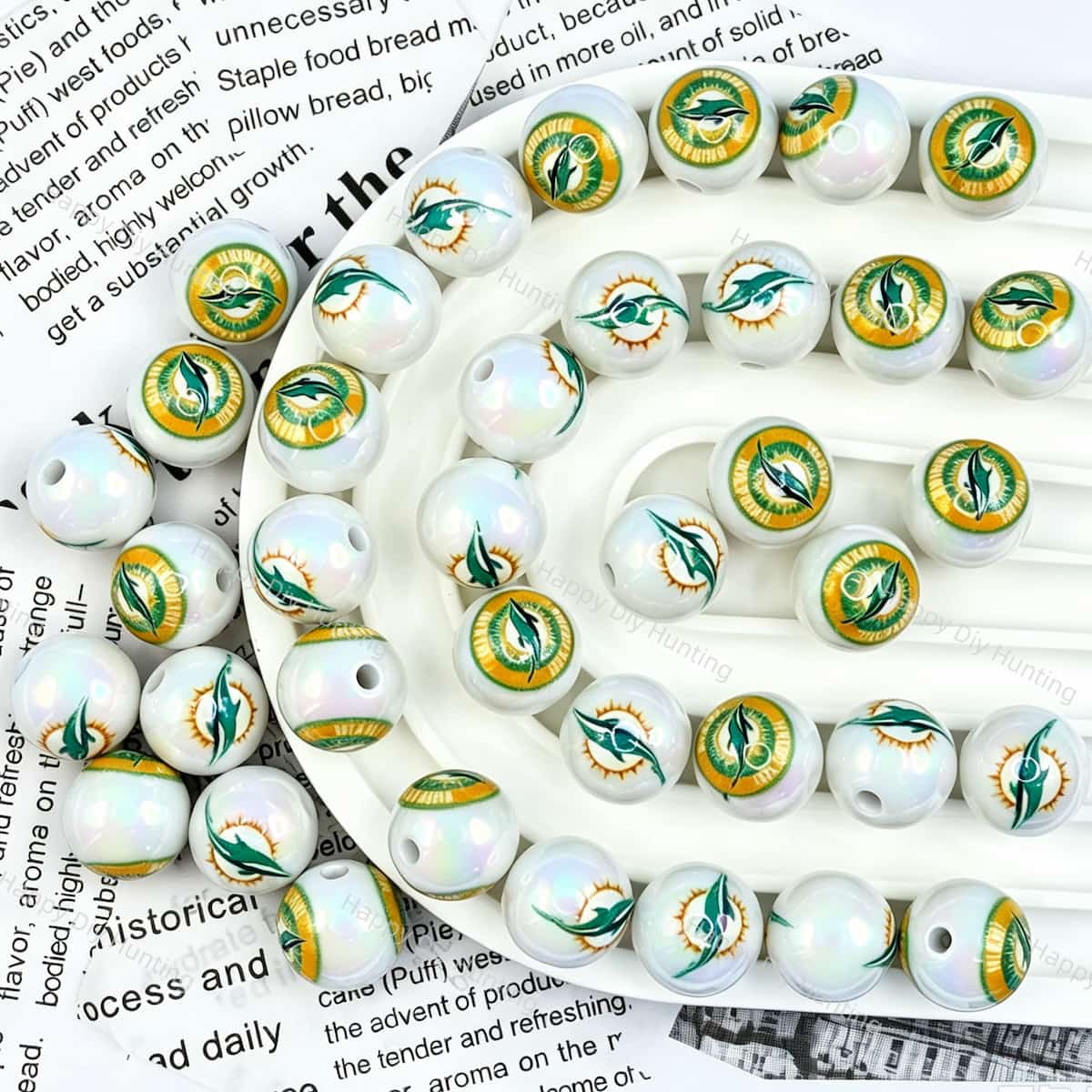 green MIA football team print acrylic beads for beadable pens and sport themed diy jewelry