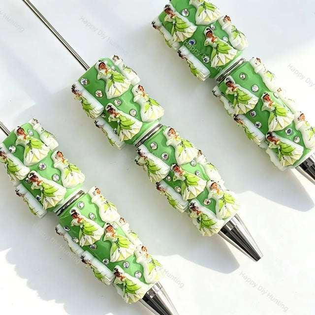 green princess 3d character beadable pens fairytale theme with rhinestones for diy stationery and handmade gifts