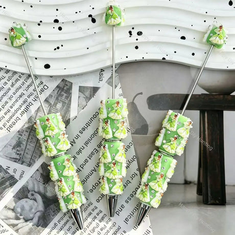 green princess 3d character beadable pens fairytale theme with rhinestones for diy stationery and handmade gifts