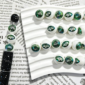 Green White NYJ Football Print Round Acrylic Beads for beadable pen DIY craft projects