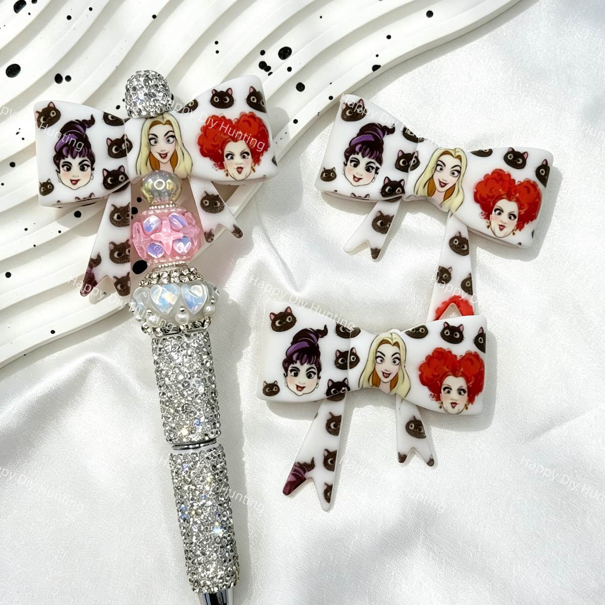 Halloween witch and black cat bow silicone focal beads for DIY pens and spooky-themed handmade crafts