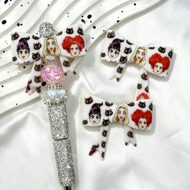 Halloween witch and black cat bow silicone focal beads for DIY pens and spooky-themed handmade crafts