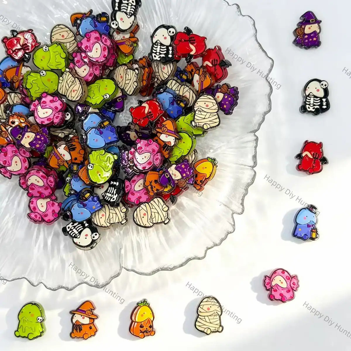 halloween cute monster printed acrylic focal beads fun holiday theme for diy jewelry and pen making