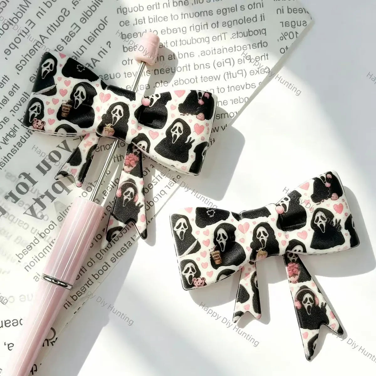 halloween ghost printed bow silicone focal beads spooky holiday theme for diy jewelry and pen making