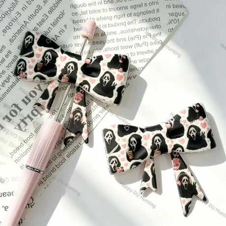 halloween ghost printed bow silicone focal beads spooky holiday theme for diy jewelry and pen making