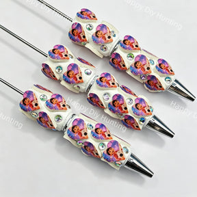 close‑up view of heart pu cartoon girl beadable pen blanks, pu patch and rhinestone detail