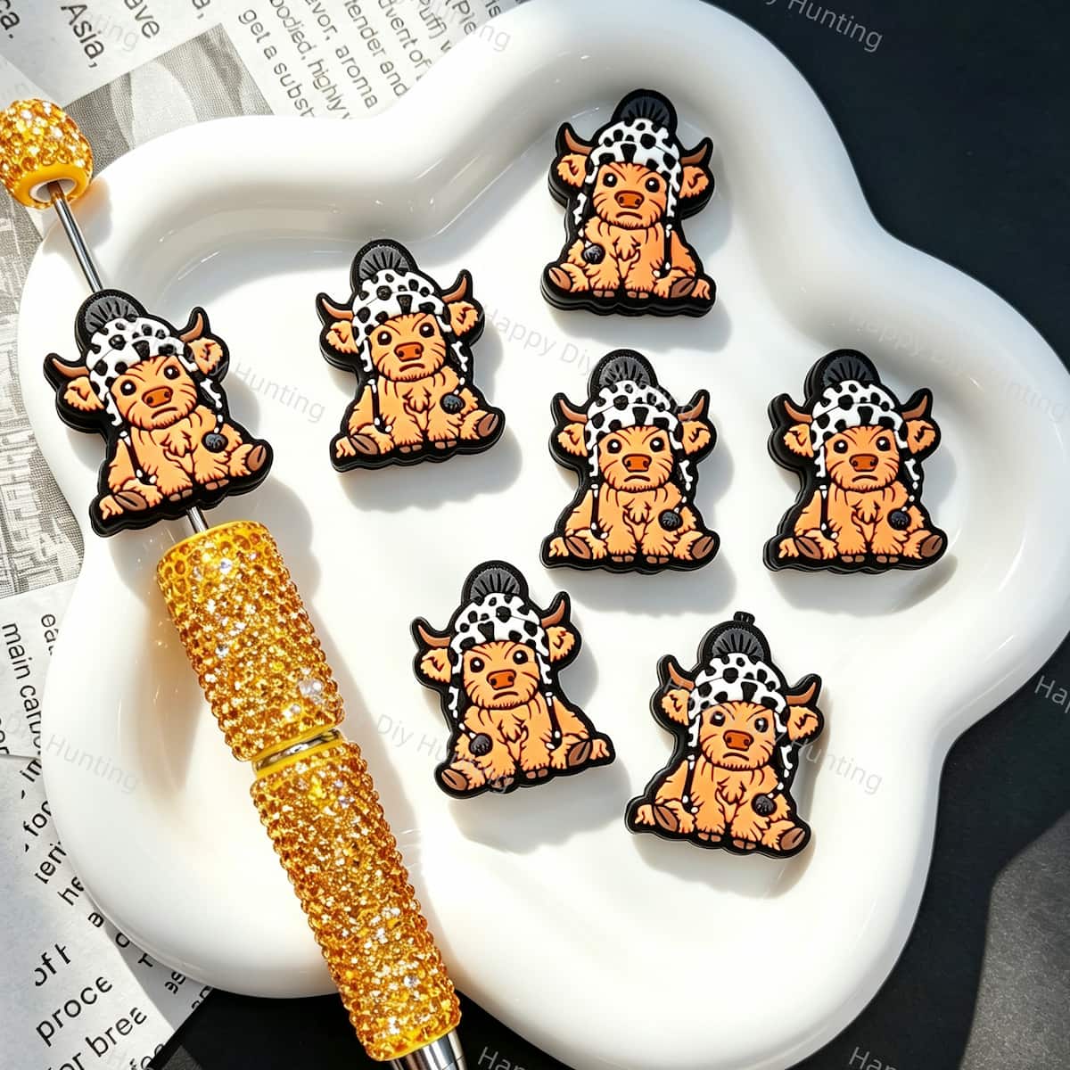 Highland Cow Cartoon Silicone Focal Beads for custom beadable pen handmade DIY craft projects