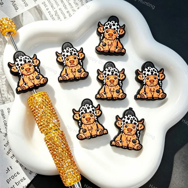 Highland Cow Cartoon Silicone Focal Beads for custom beadable pen handmade DIY craft projects
