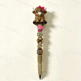Cute 3D printed hollow highland cow with pink bow no-hole pen toppers for DIY beadable pens