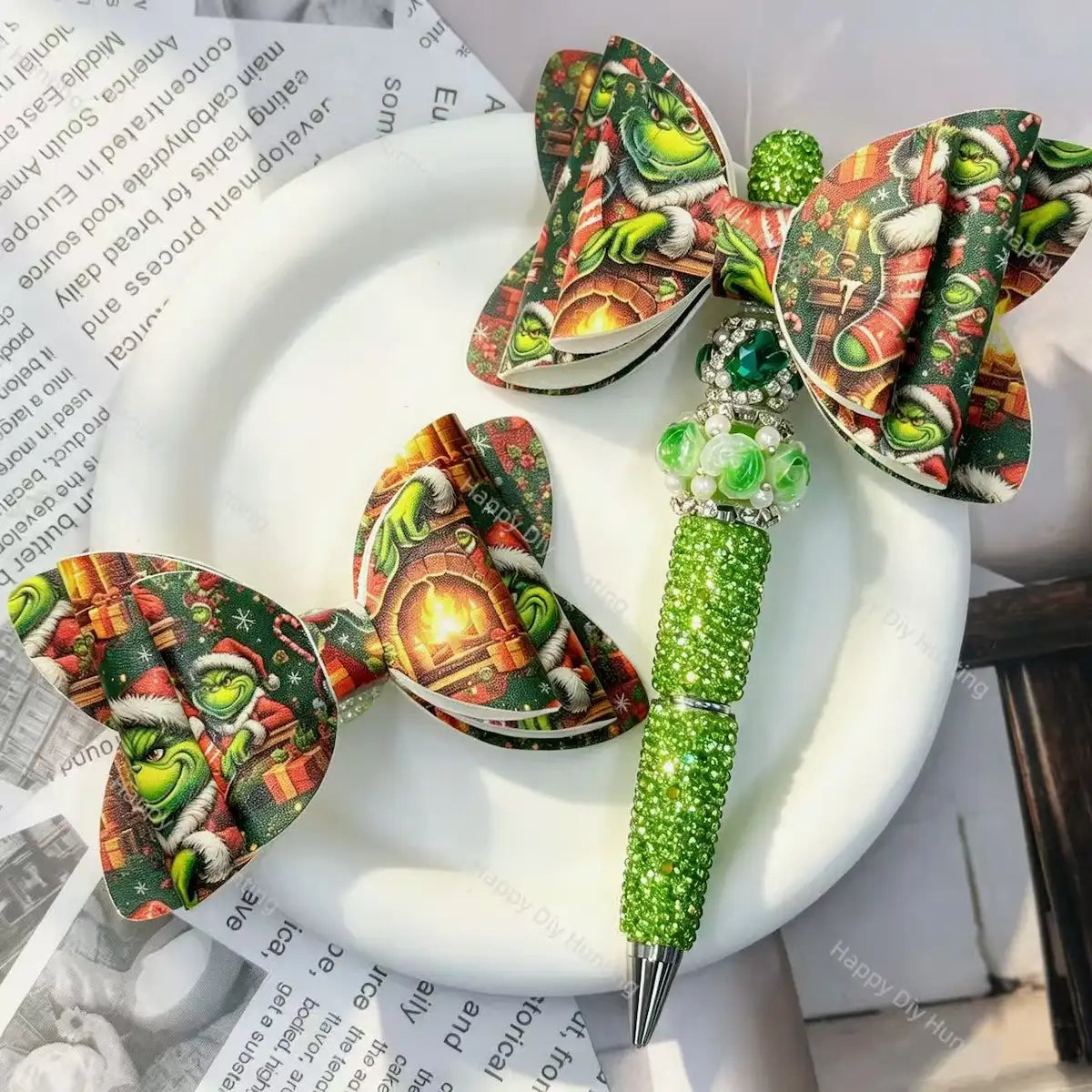 holiday green monster fabric bow beads decorative accessories for diy beadable pens handmade stationery
