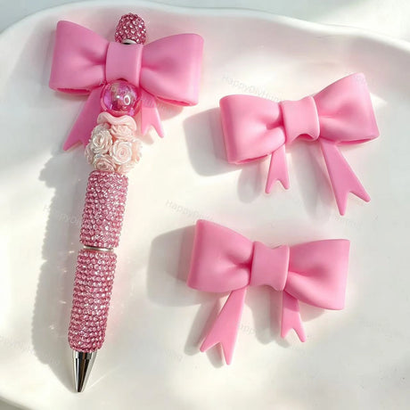Hot pink solid bow silicone focal beads for DIY beadable pens
