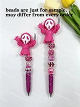 No hole hot pink slasher ghost knife pen toppers size display PVC charms match acrylic rhinestone beads for DIY beadable pens, keychains and bag accessories - happy diy hunting