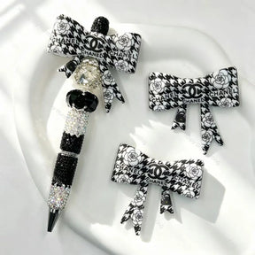 Houndstooth floral print bow silicone focal beads for DIY beadable pens