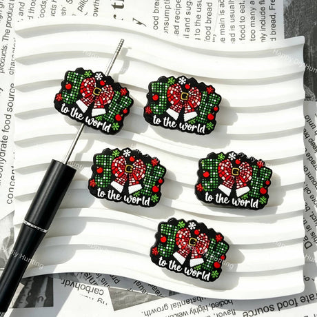 close-up Joy To The World Christmas silicone focal bead showing festive inspirational holiday design
