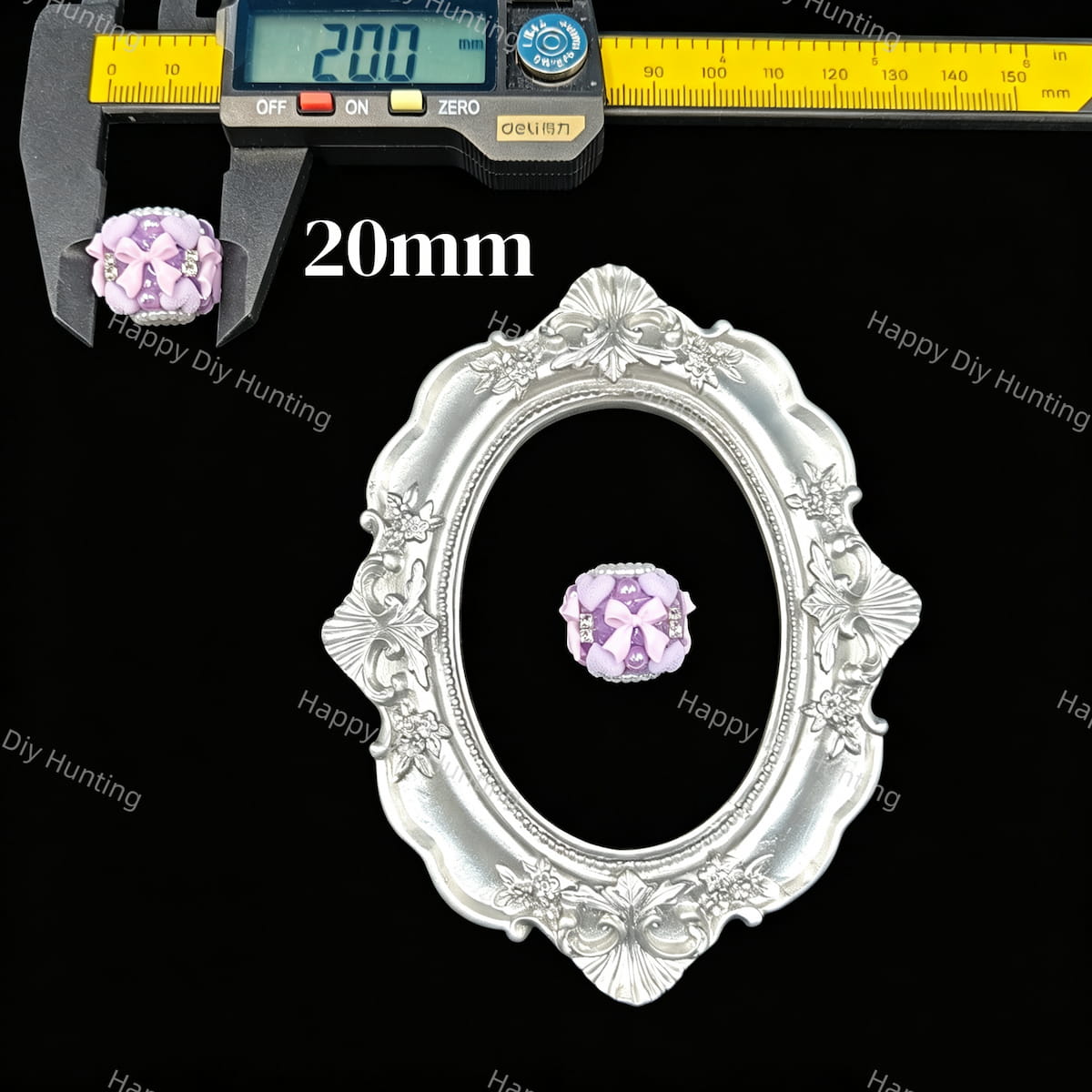 Lavender purple bow heart rhinestone beads 20mm, ornate craft beads for beadable pen DIY supplies
