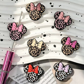 leopard print mouse shape silicone focal beads with colorful bows for diy beadable pens craft supplies