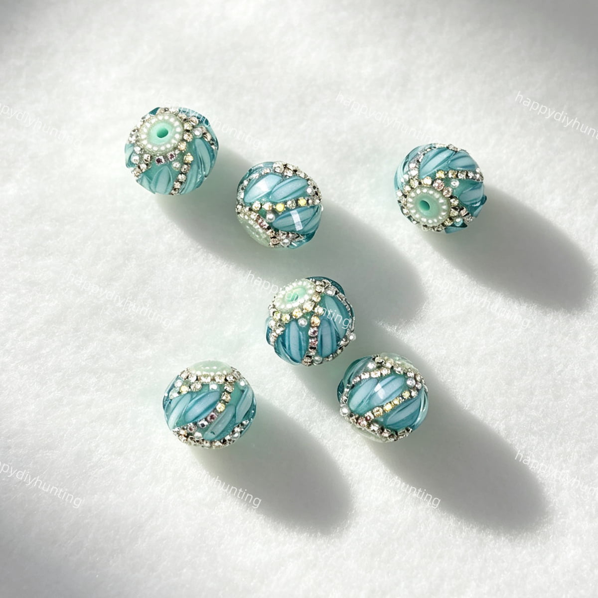 light blue 20mm swirl pave round rhinestone beads for DIY beadable pens and jewelry crafts