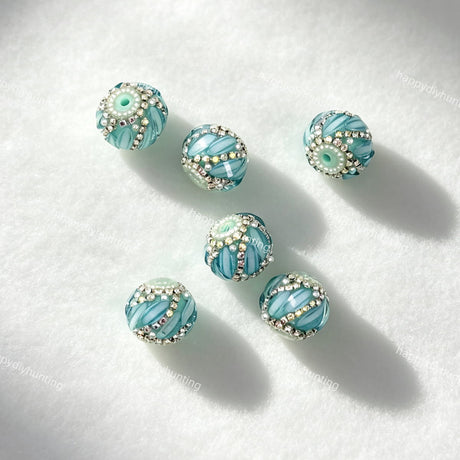 light blue 20mm swirl pave round rhinestone beads for DIY beadable pens and jewelry crafts
