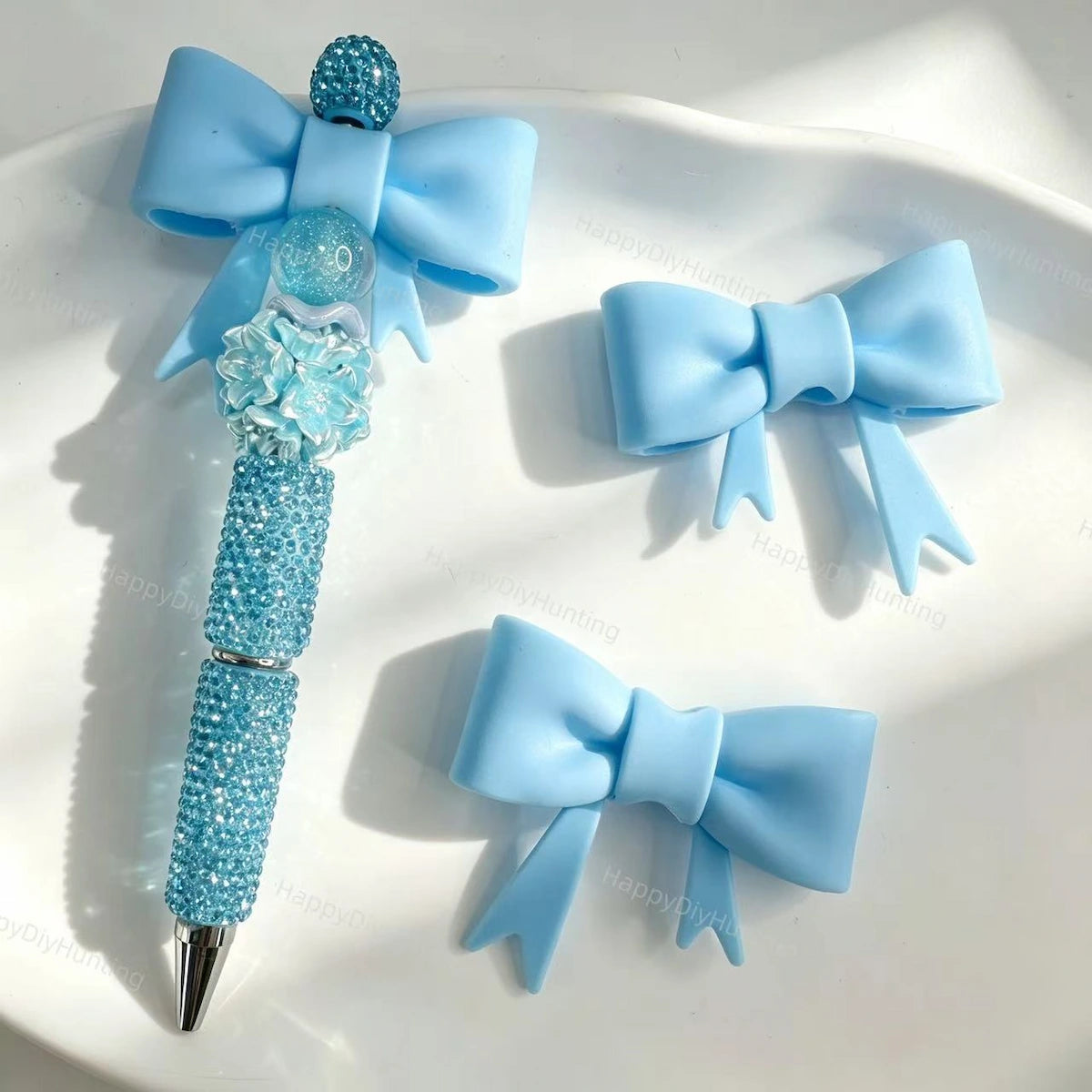 Light blue solid bow silicone focal beads for DIY beadable pens