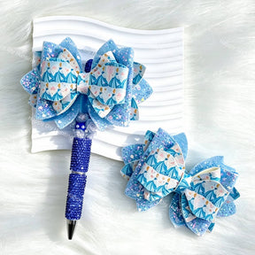 light blue glitter princess bow beads for DIY beadable pens and jewelry crafts